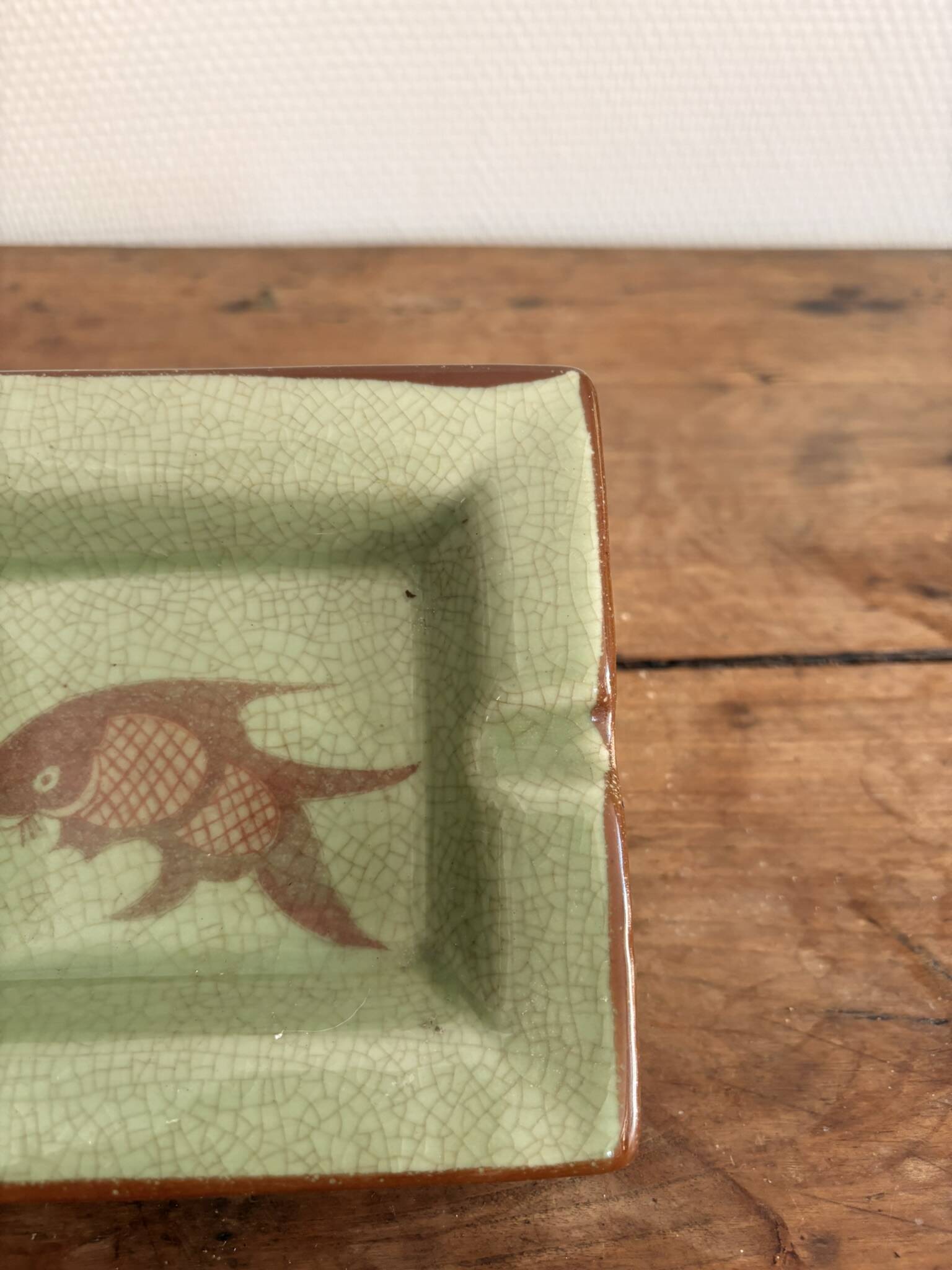 Celadon Ashtray Fish China Japan Cracked Asian Ceramic 20th Century