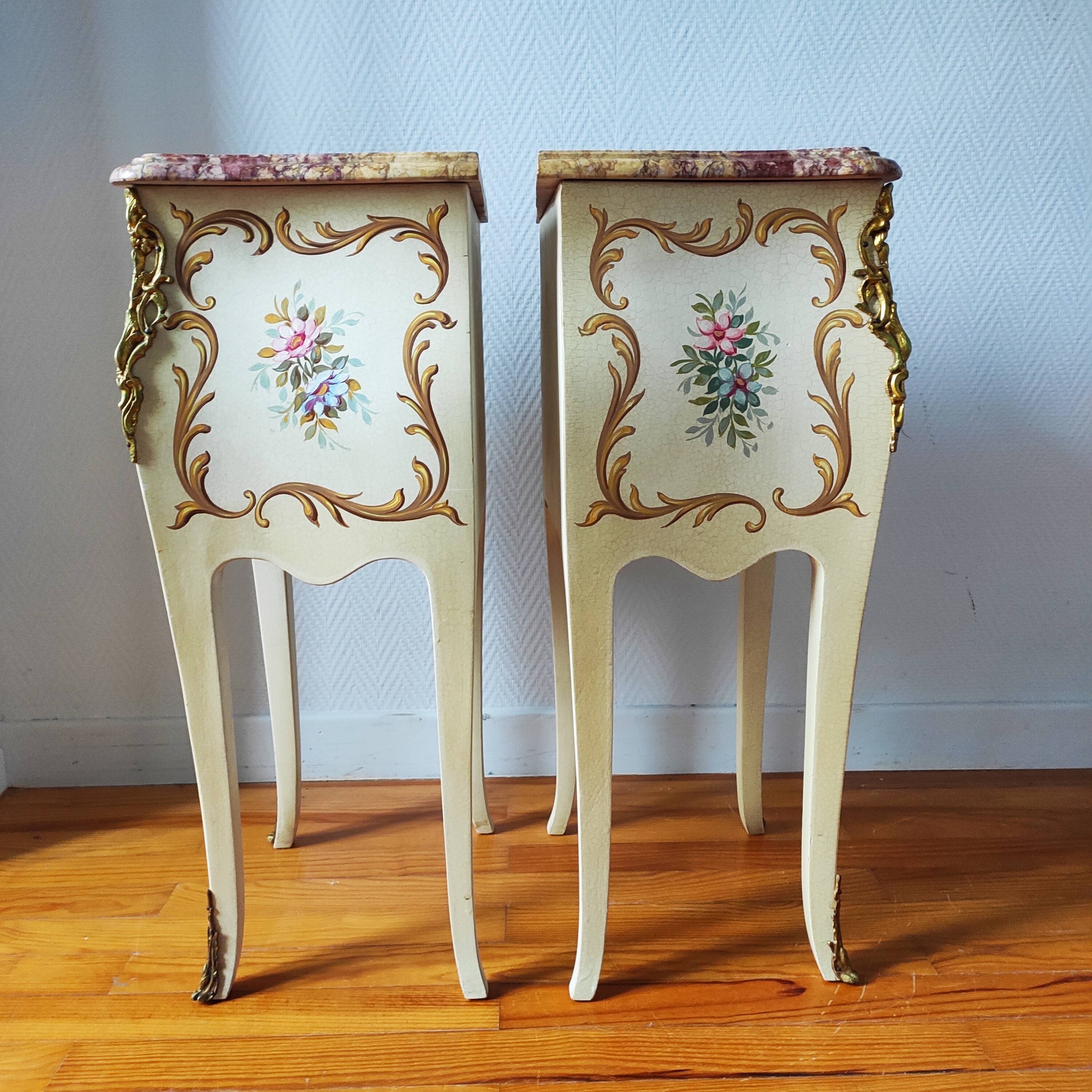 Pair of painted Louis XV style bedside tables