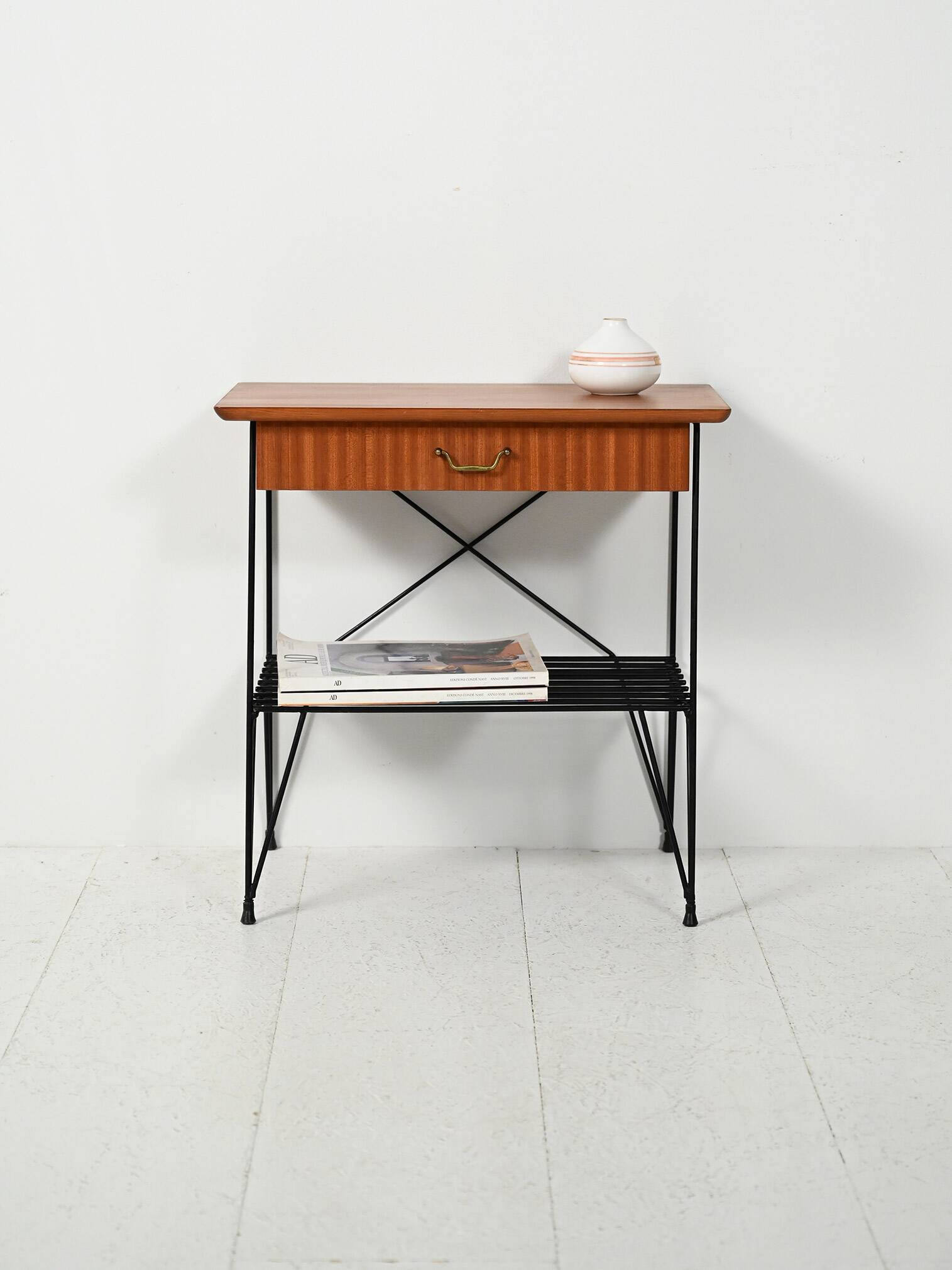 Scandinavian bedside table in mahogany and iron by IKEA, “Rolf” model