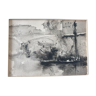 André Duculty (1912-1990) Ink wash on paper "Pont Notre Dame de Paris ou pont des changes"