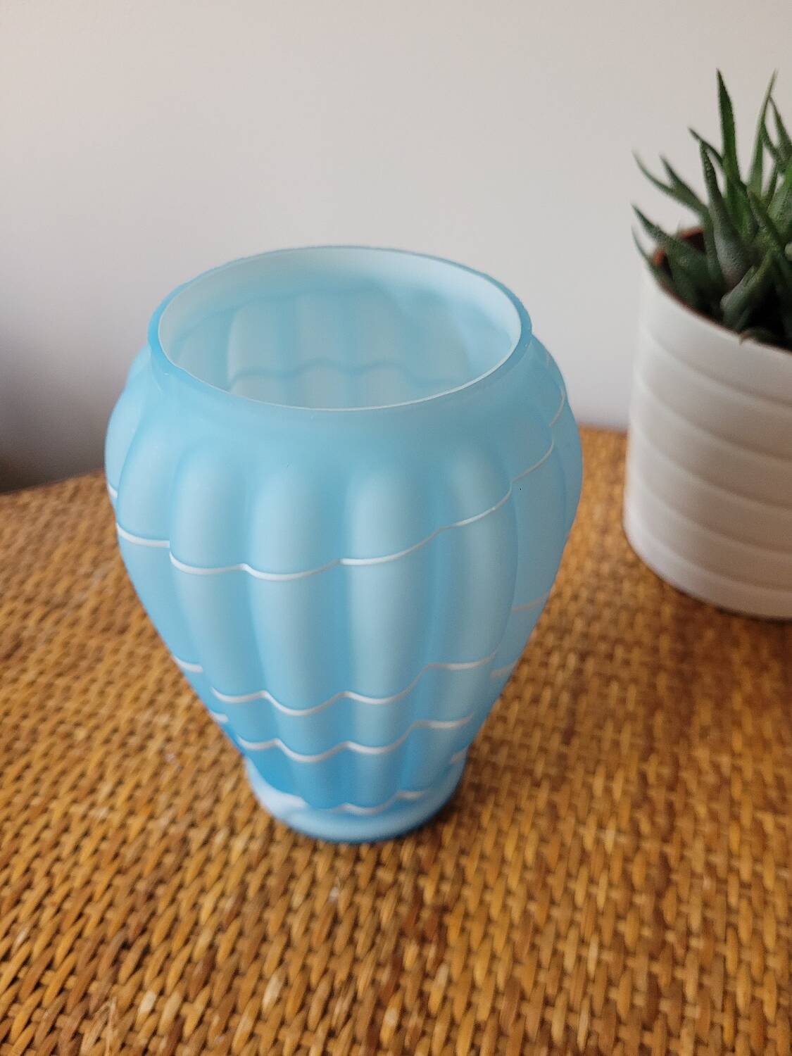 Blue and white opaline vase