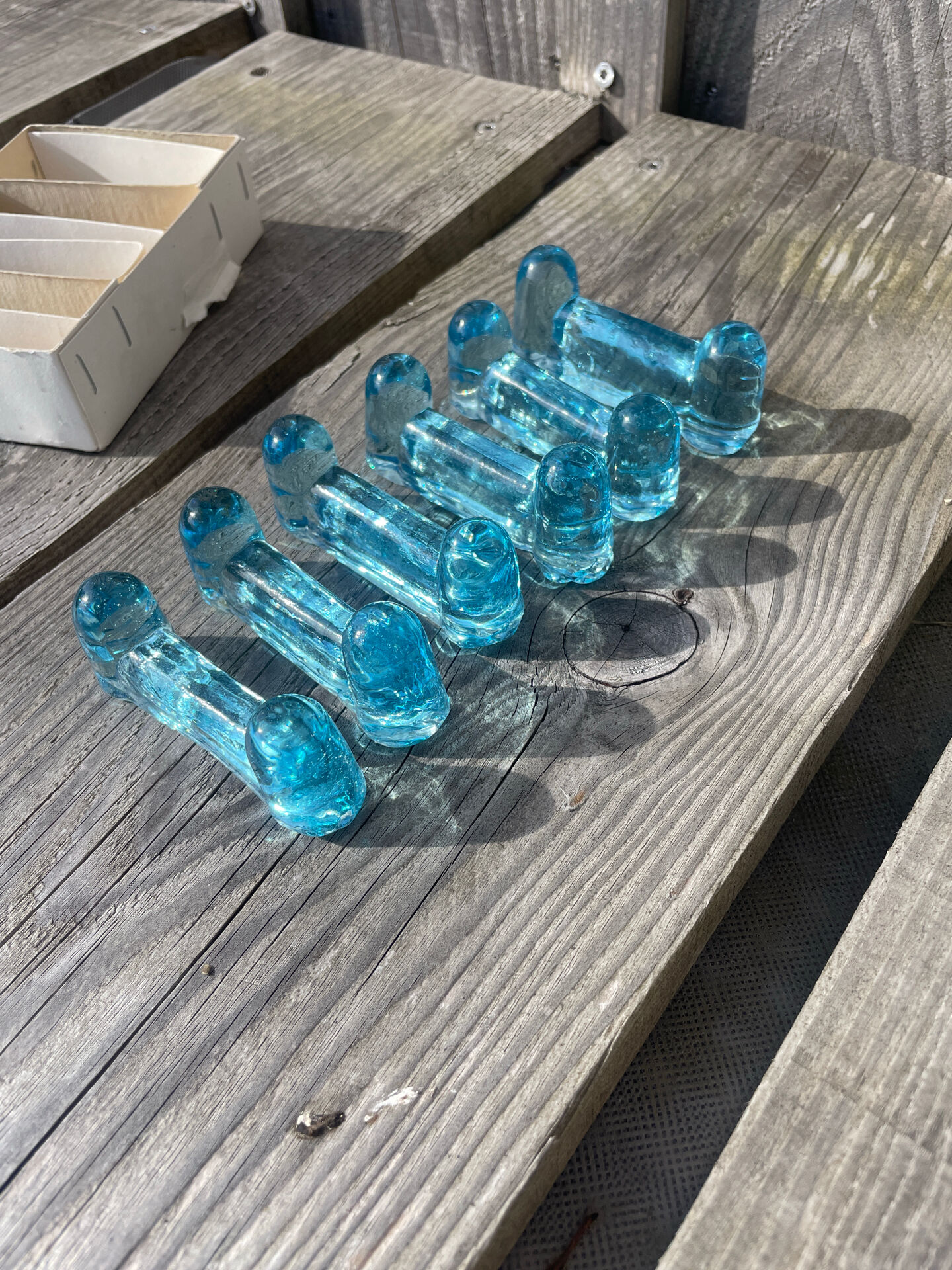 6 porte-couteaux bleus verrerie de Biot