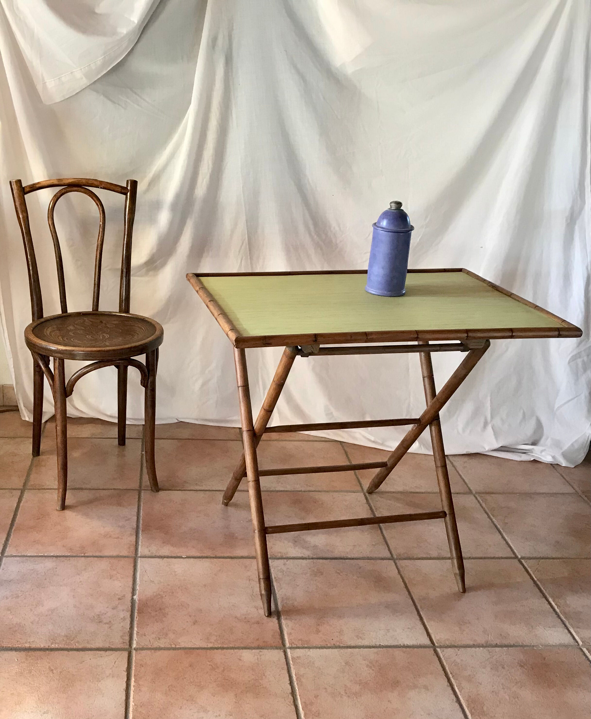 Rattan side table, 1900, Napoleon III style,