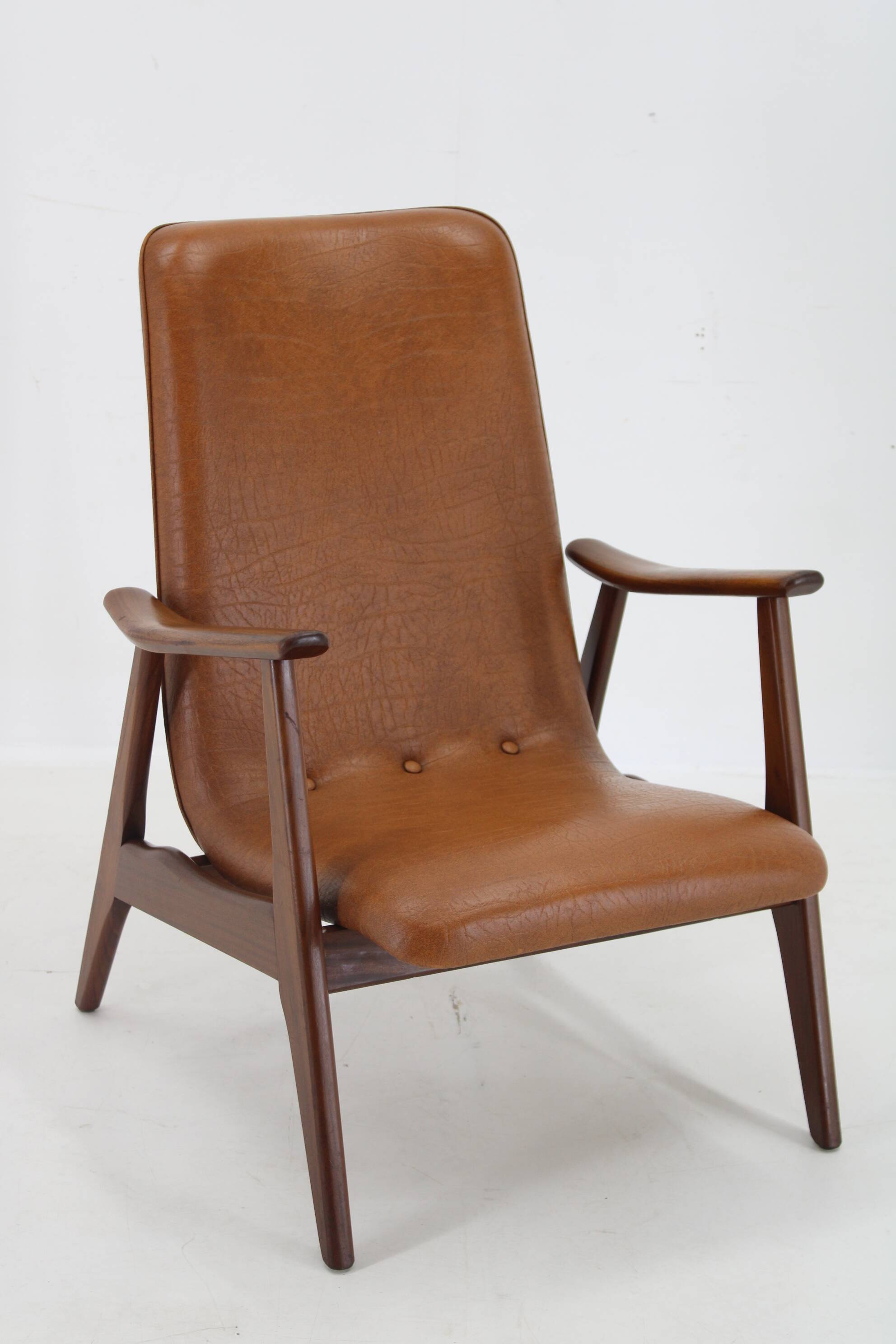 1960s Scandinavian Teak Armchair in Leatherette