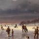 Huge oil painting on canvas Dutch school winter landscape 164x132