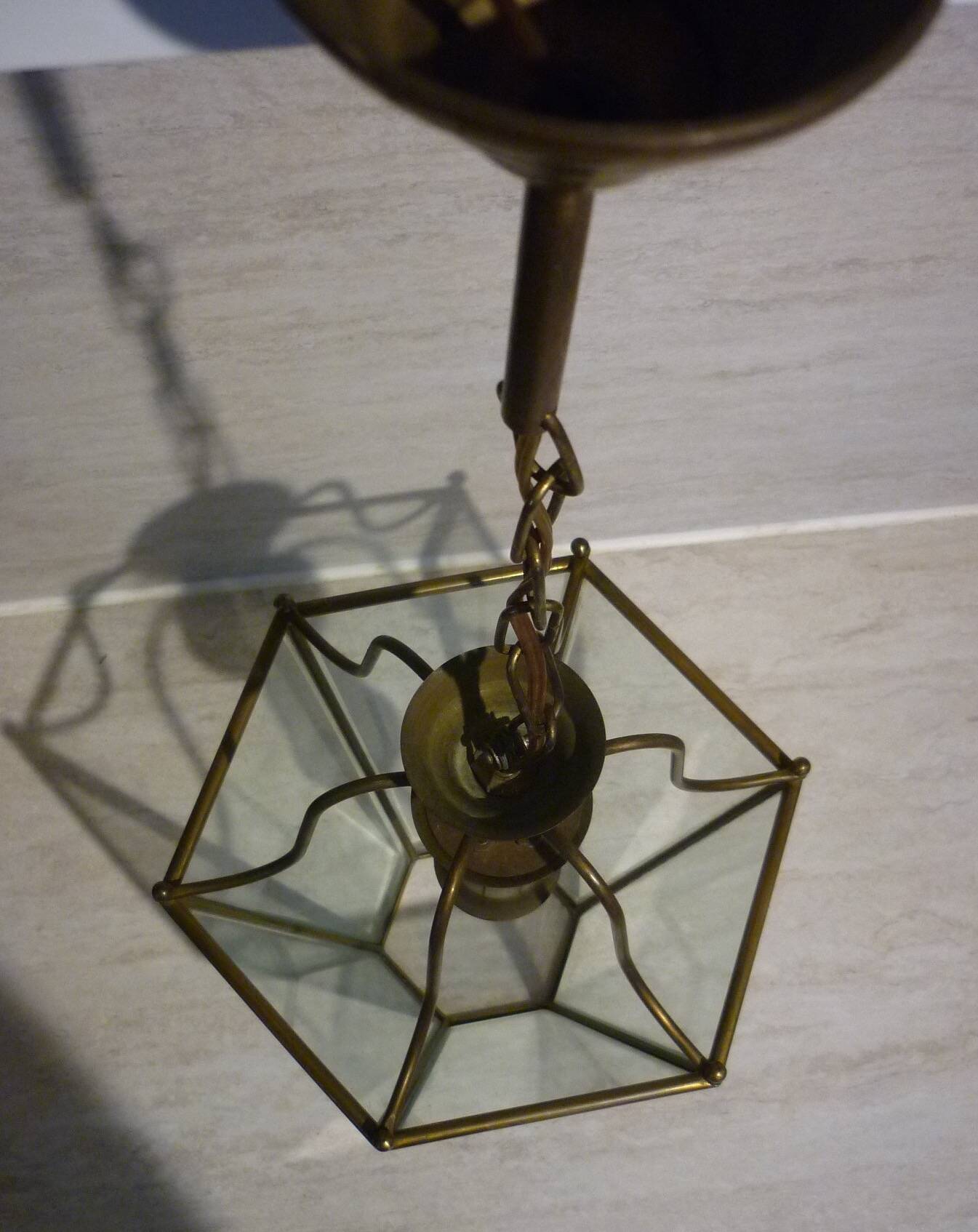 Brass lantern with 6 beveled glasses