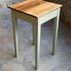 Restored antique oak bedside table - almond green and natural varnished wood