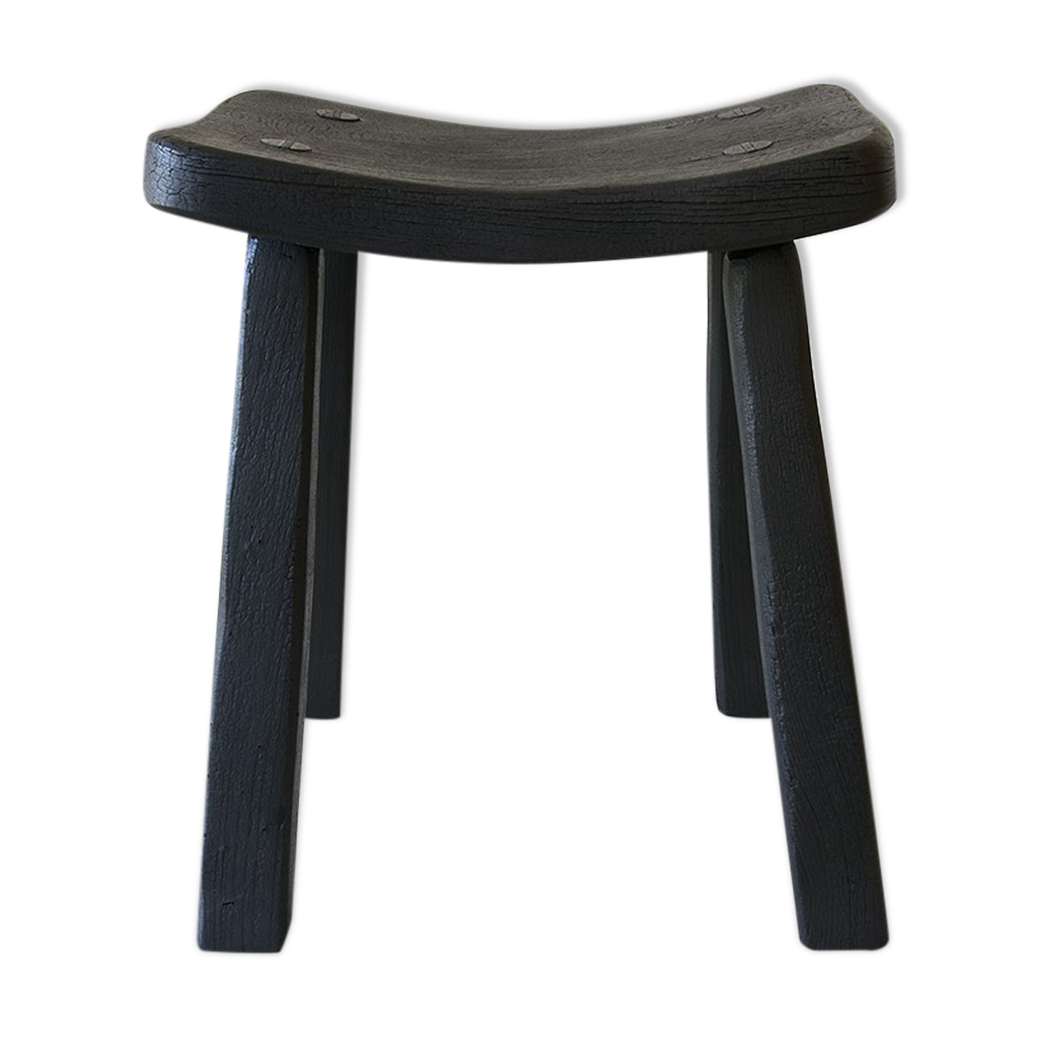 Japanese style wooden stool with burnt wood finish shou-sugi-ban