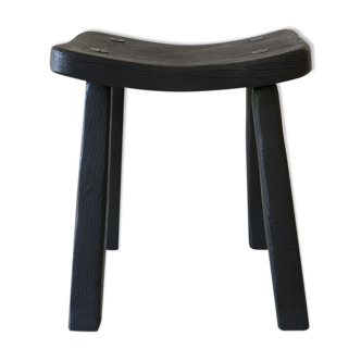 Tabouret style japonais en bois finition bois brule shou-sugi-ban