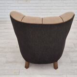 Fauteuil danois en coton marron clair et chêne, 1950
