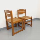 Pair of vintage sleigh chairs in beech wood and cane from the 70s
