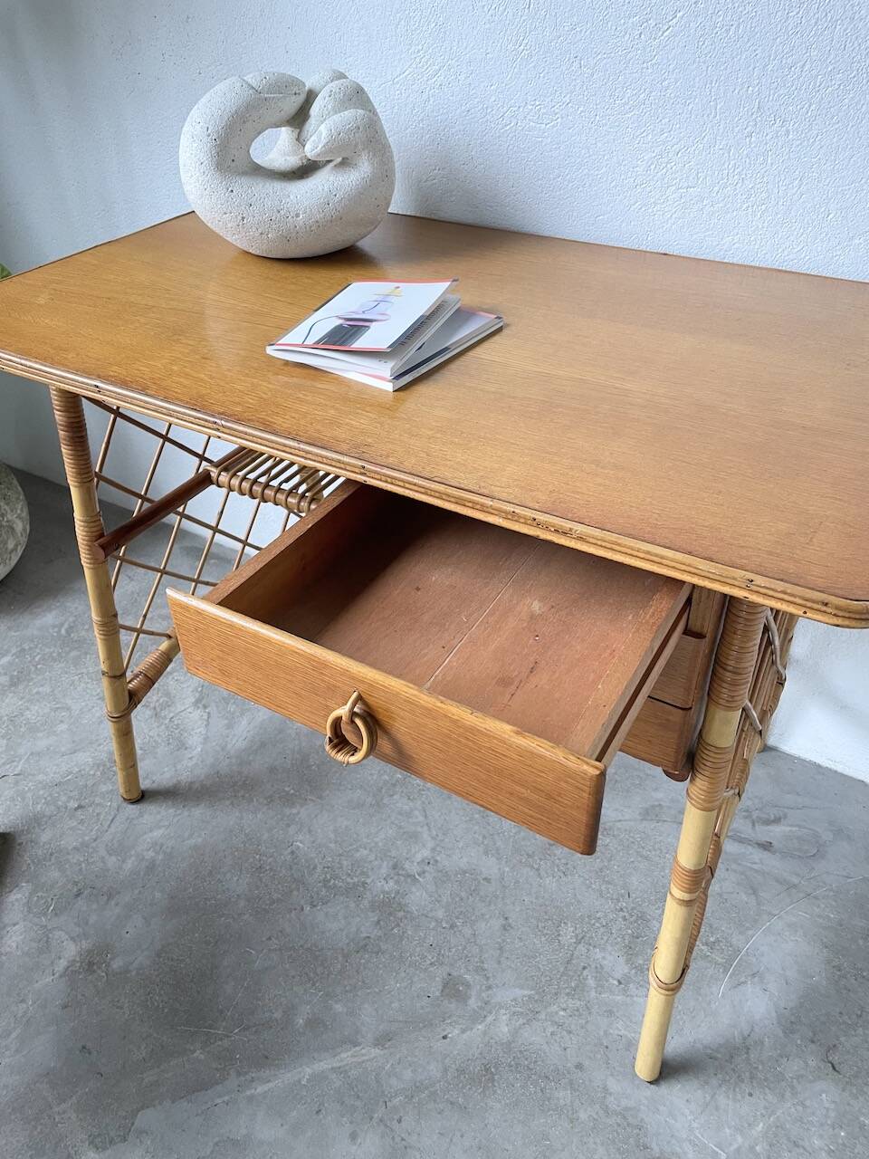 Bureau rotin Louis Sognot et sa chaise