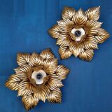 Pair of Masca flower wall lights in gold metal