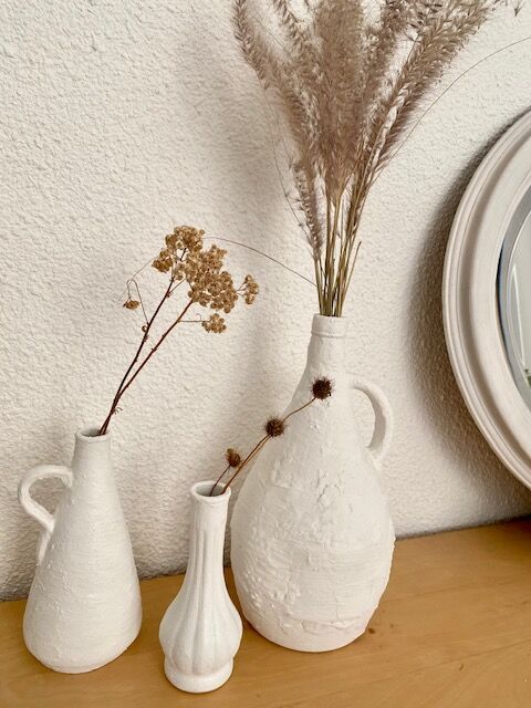 Set of 3 white stoneware vases