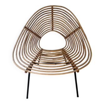 Chaise design en rotin, H. Broekhuizen pour Rohé Noordwolde, années 1960