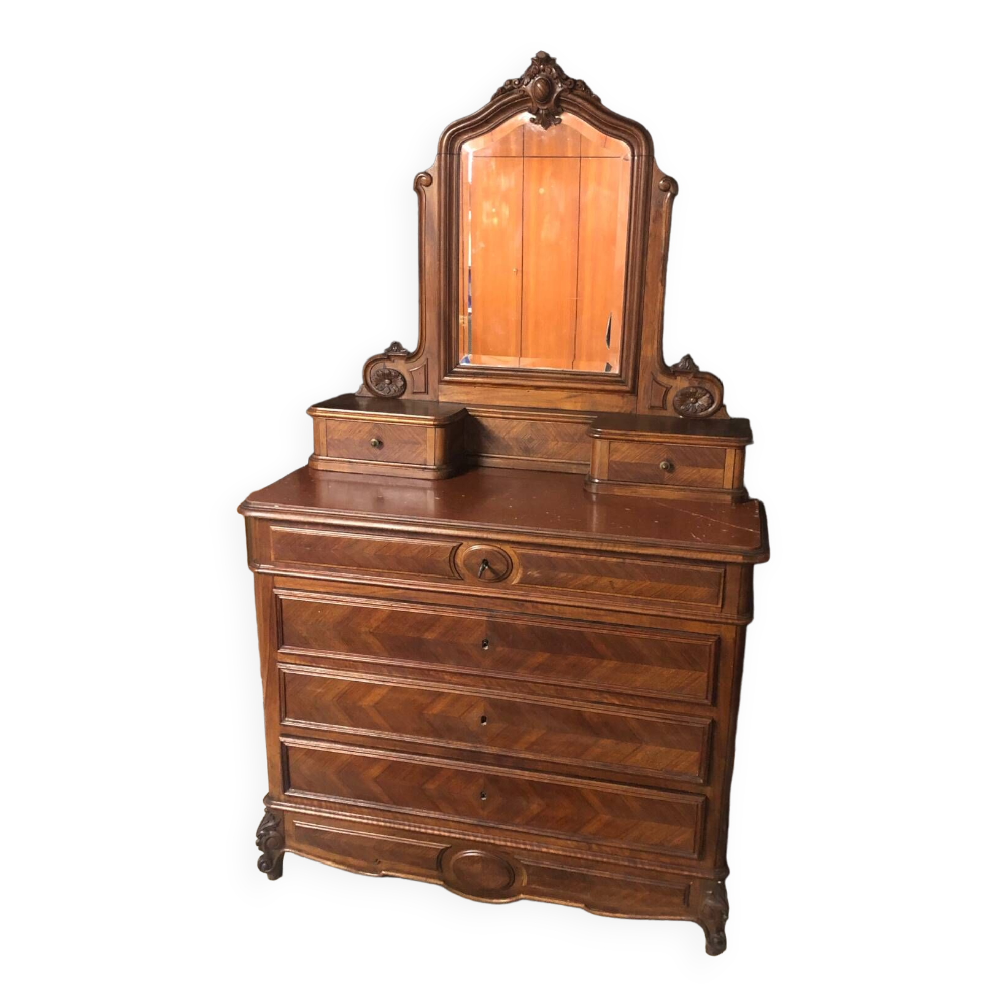 Dressing table chest of drawers with stylish marble top