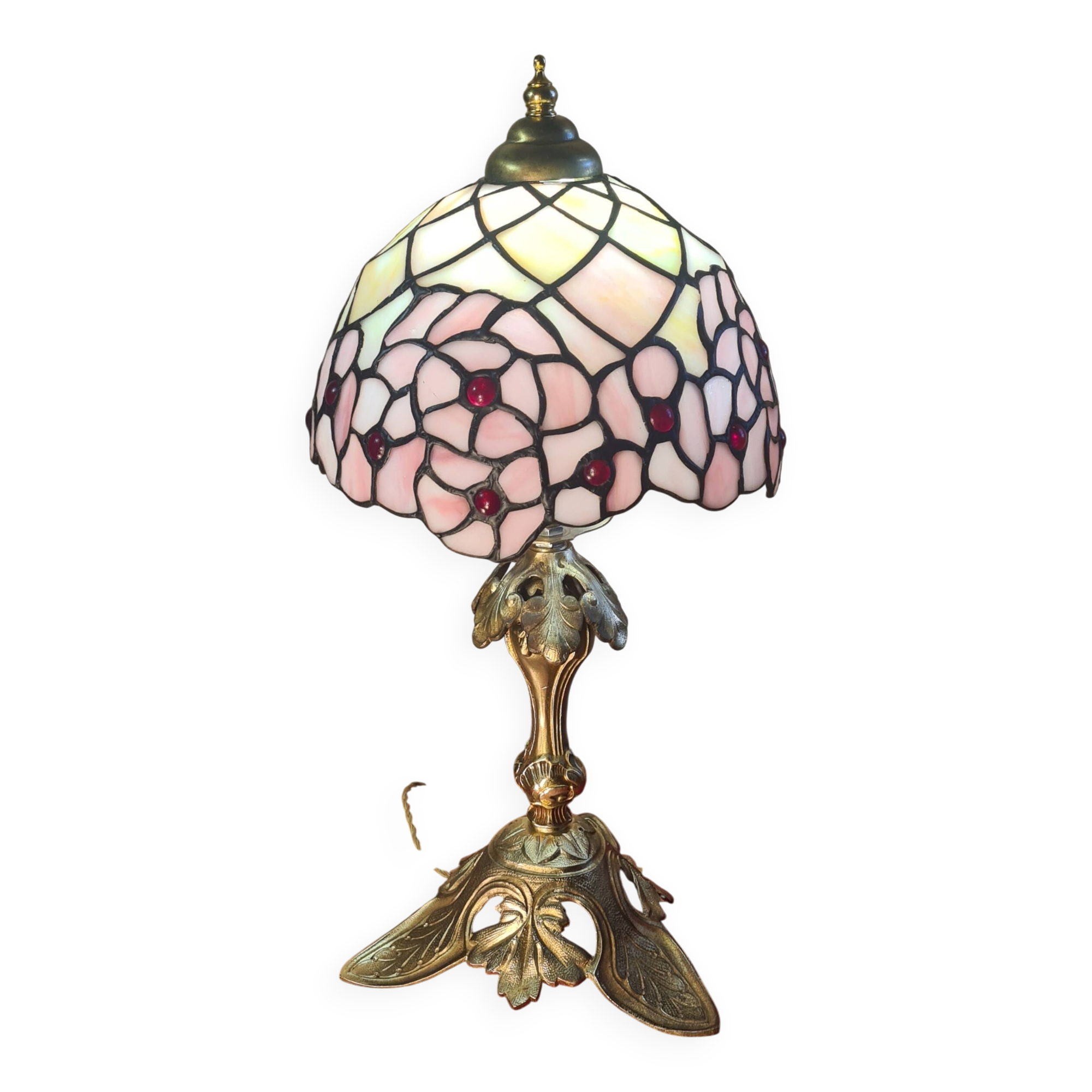 Antique art nouveau bronze lamp with glass shade in tiffany style 44x20