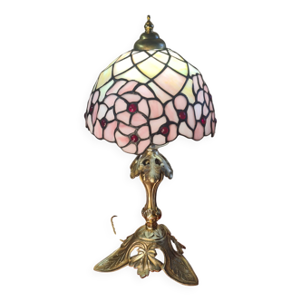 Antique art nouveau bronze lamp with glass shade in tiffany style 44x20