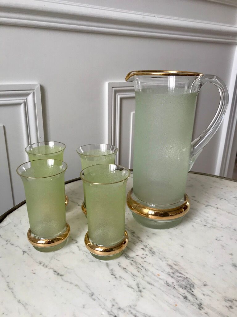 Green granita set consisting of a pitcher and 4 glasses in orangeade 50s