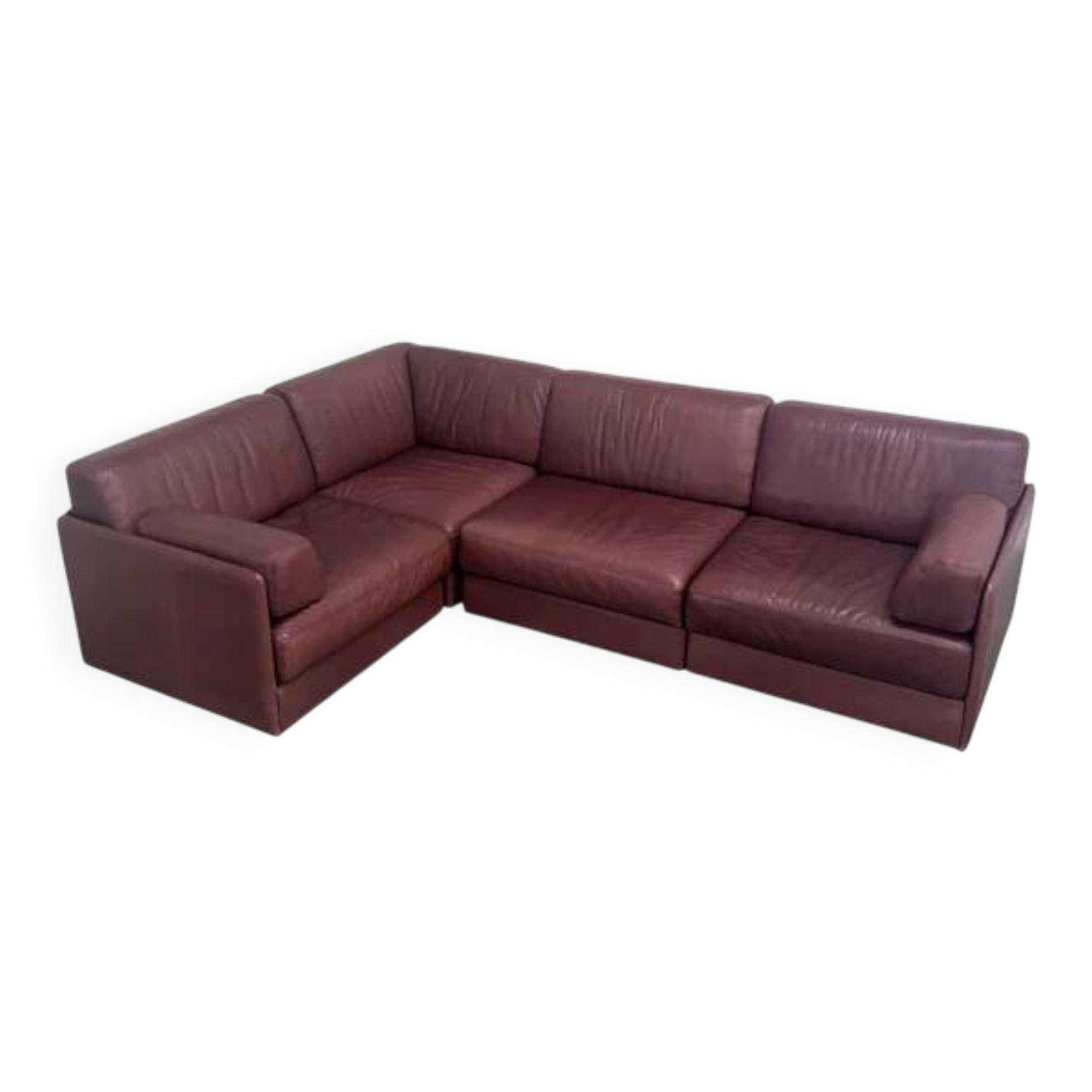 Brown leather modular sofa by De Sede; DS76, 1970s (corner)