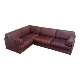 Brown leather modular sofa by De Sede; DS76, 1970s (corner)