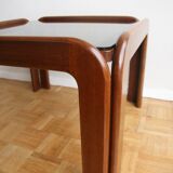 Coffee table in teak and smoked glass 1970