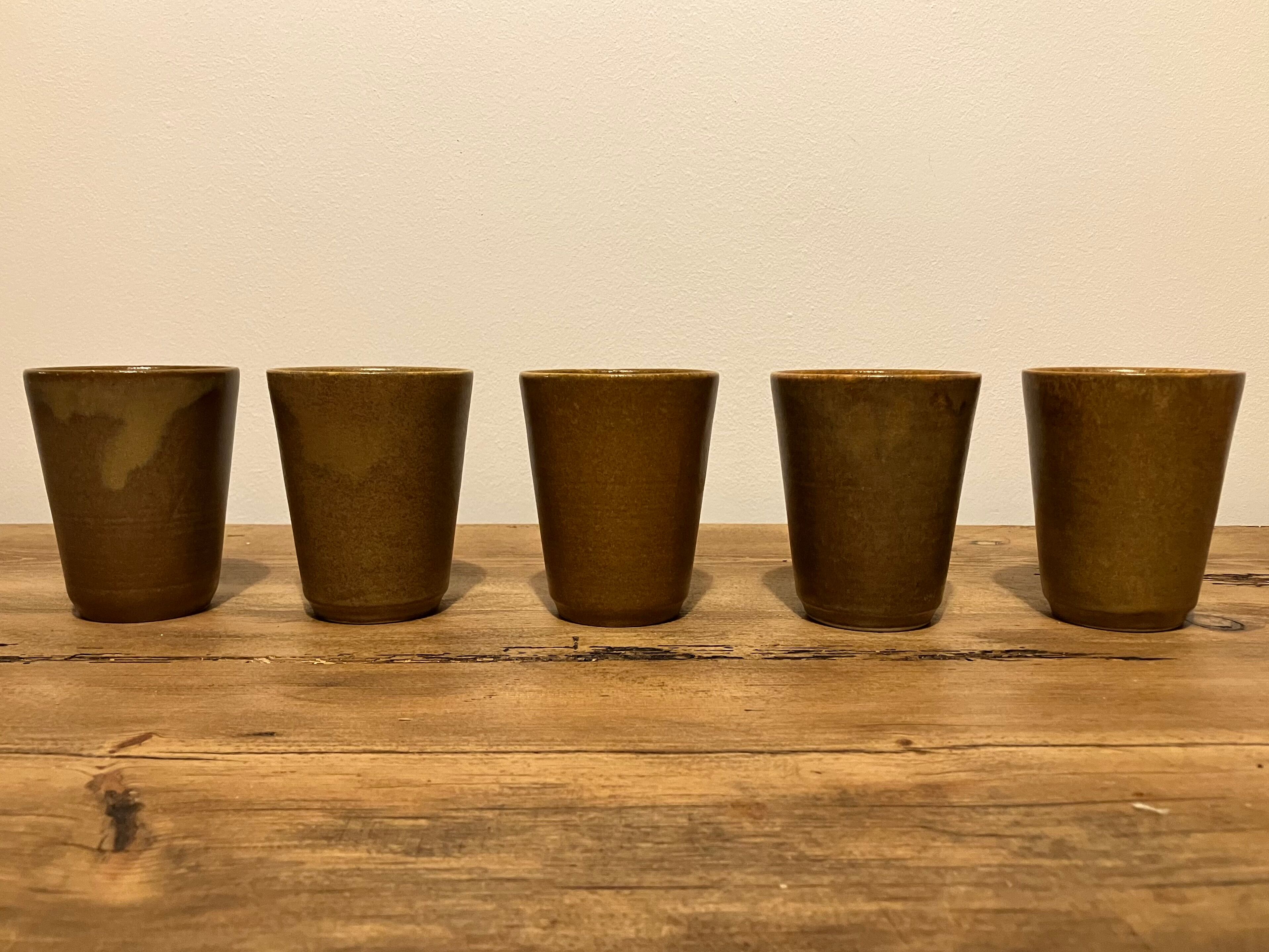 5 Digoin stoneware cups