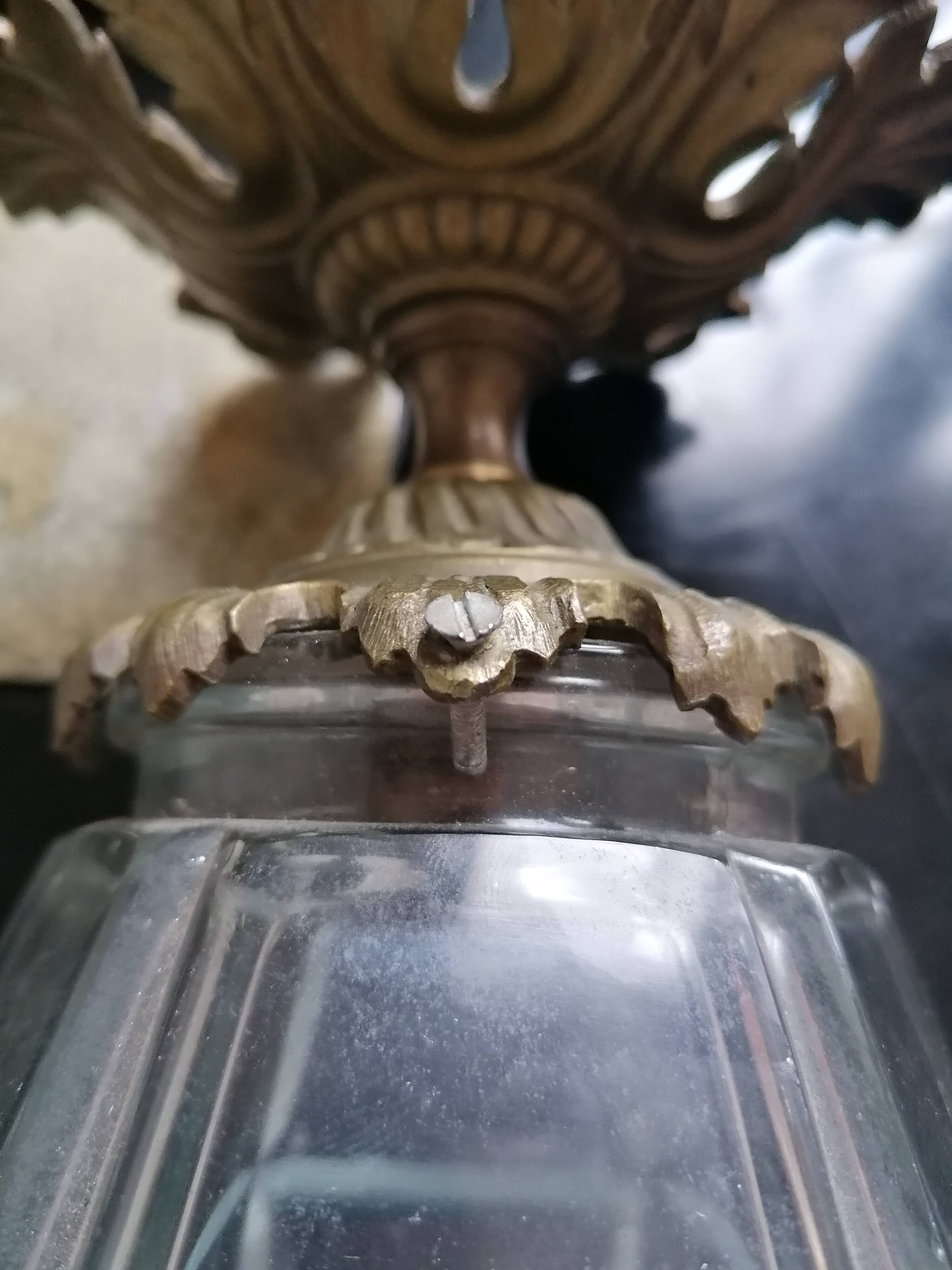 Cut glass and bronze ceiling light