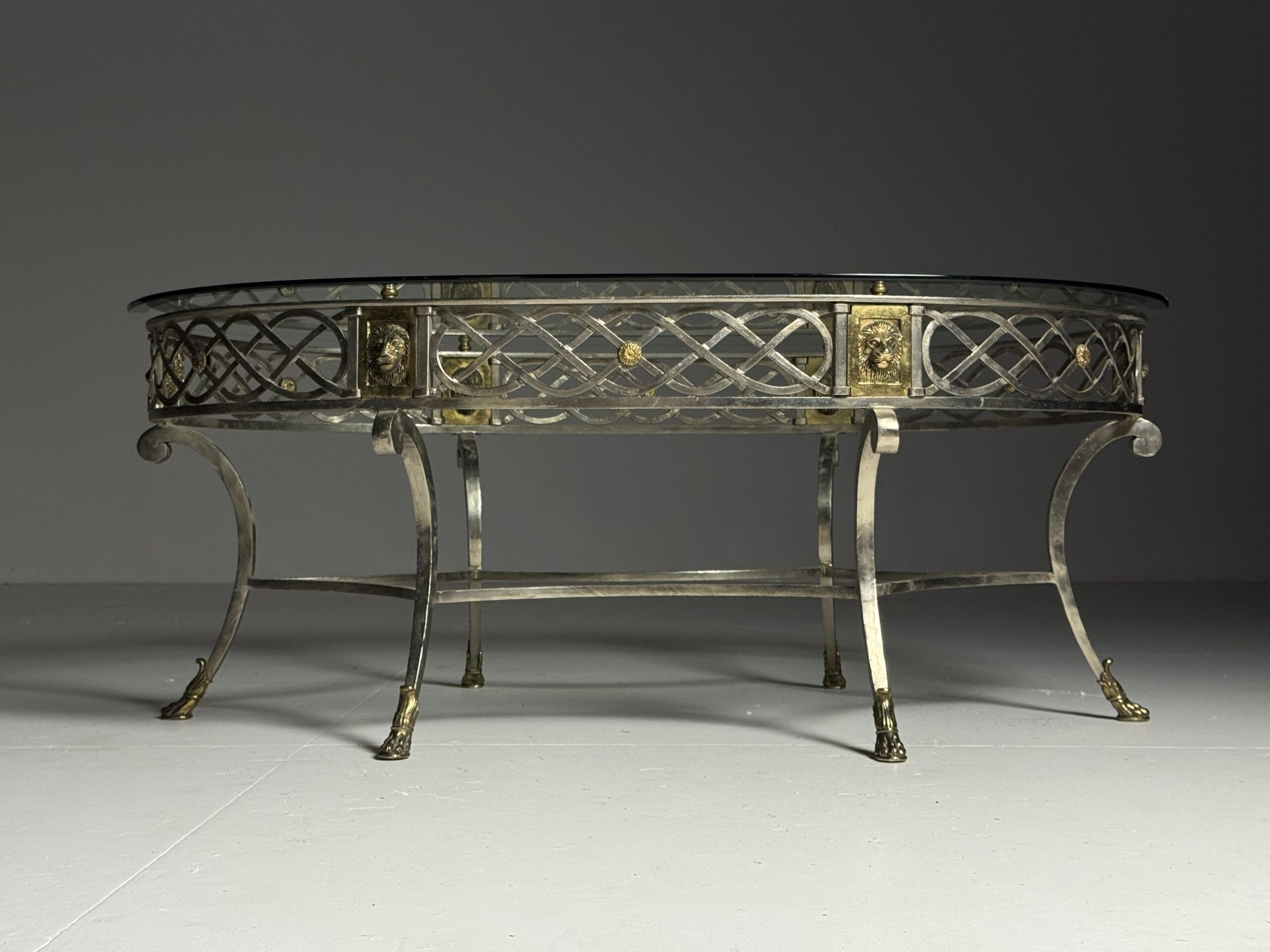 Empire style coffee table metal with glass top