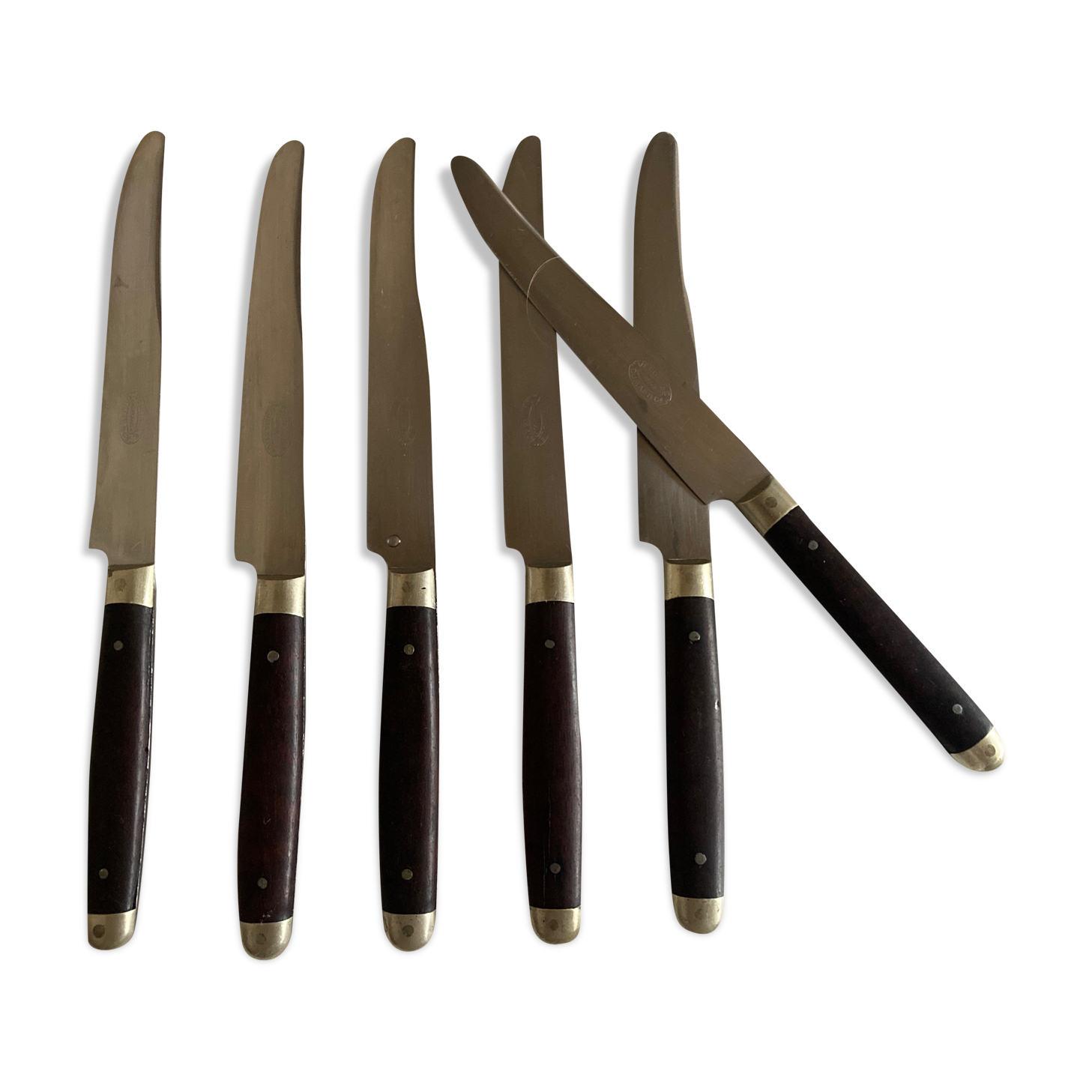 Set of 6 rosewood wood knives Dumas Thiers 1950
