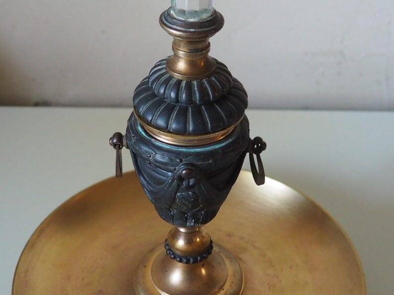 French antique crystal bronze and brass cornet soliflore vase from the early 1920s.