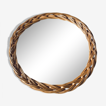 Miroir rond en osier vintage
