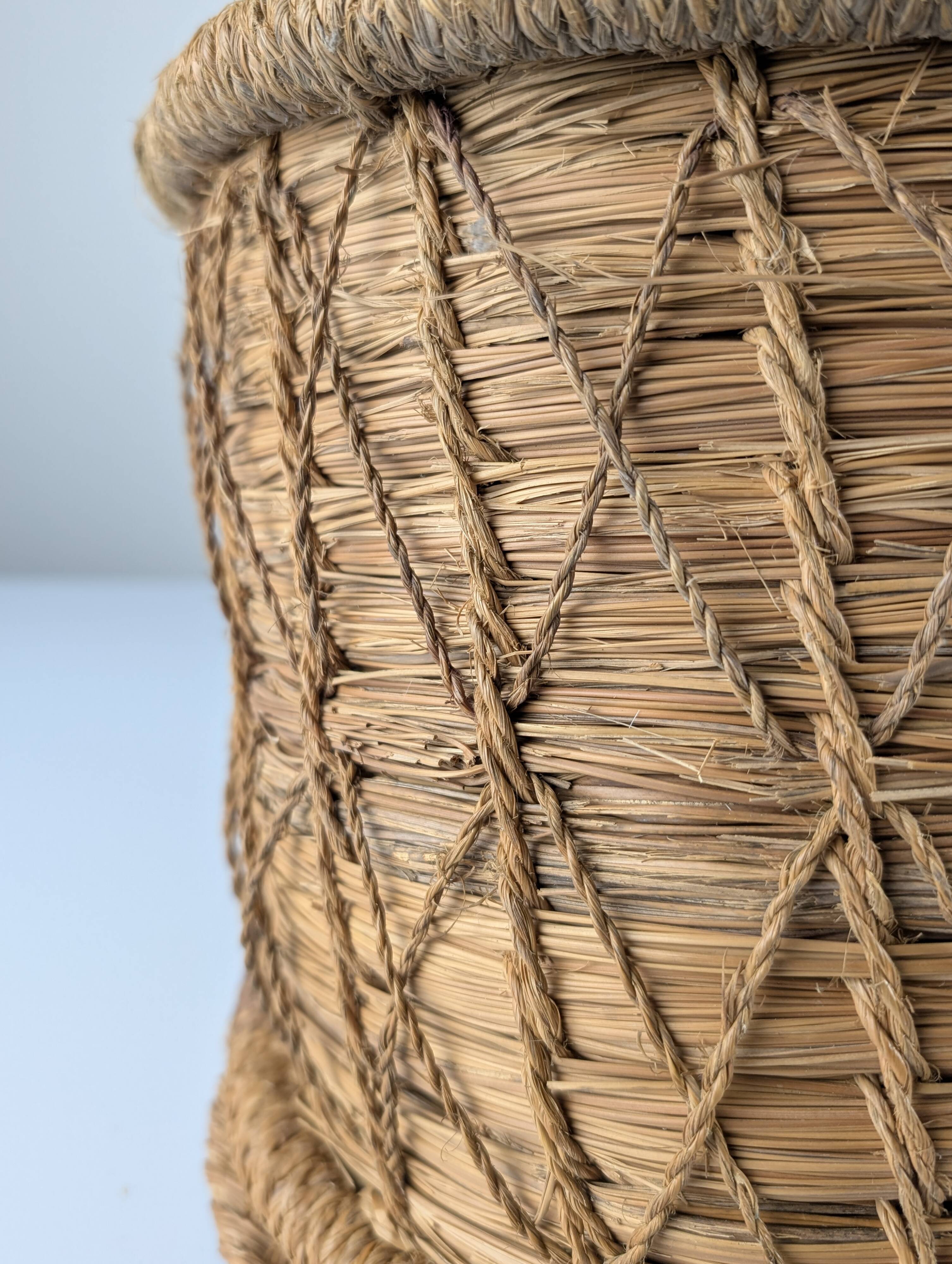 Rustic Pair of Spanish Andalusian Woven Esparto Baskets 1960s