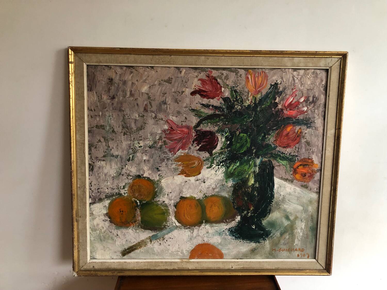 Still life painting flowers and oranges