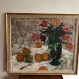Still life painting flowers and oranges