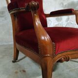 Walnut and velvet armchair