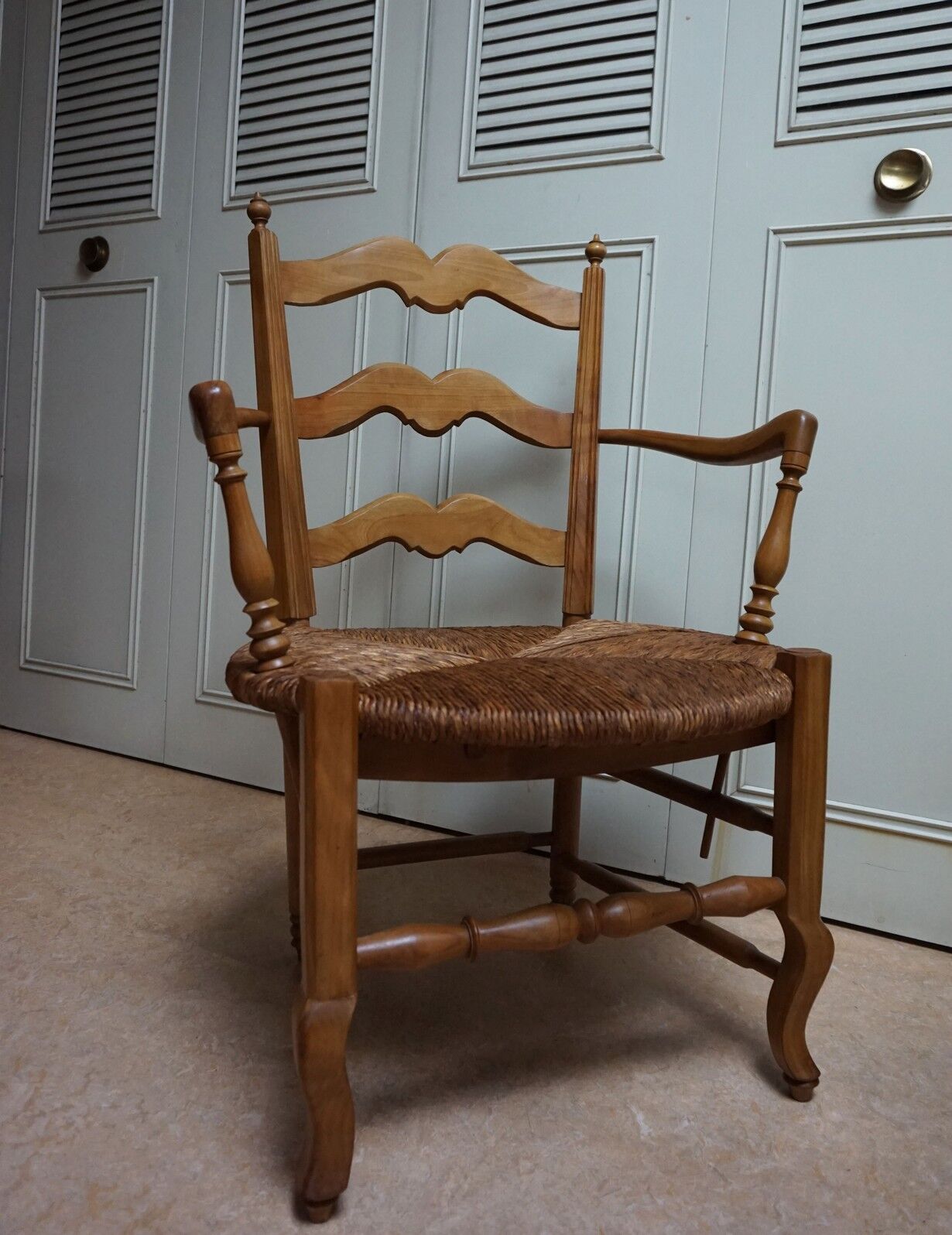 French country provence beech wood armchair with rush wicker seat