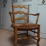 French country provence beech wood armchair with rush wicker seat