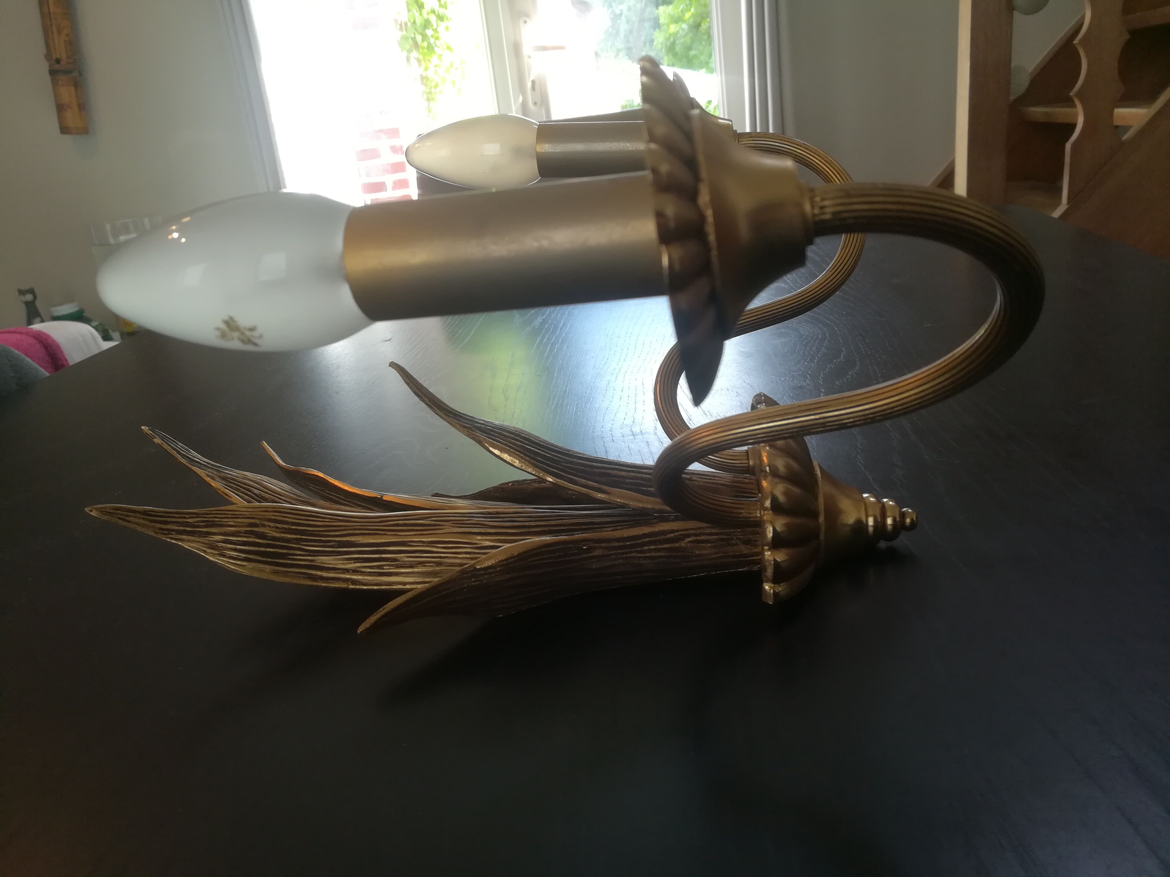 Paire d'appliques palmier en bronze et laiton