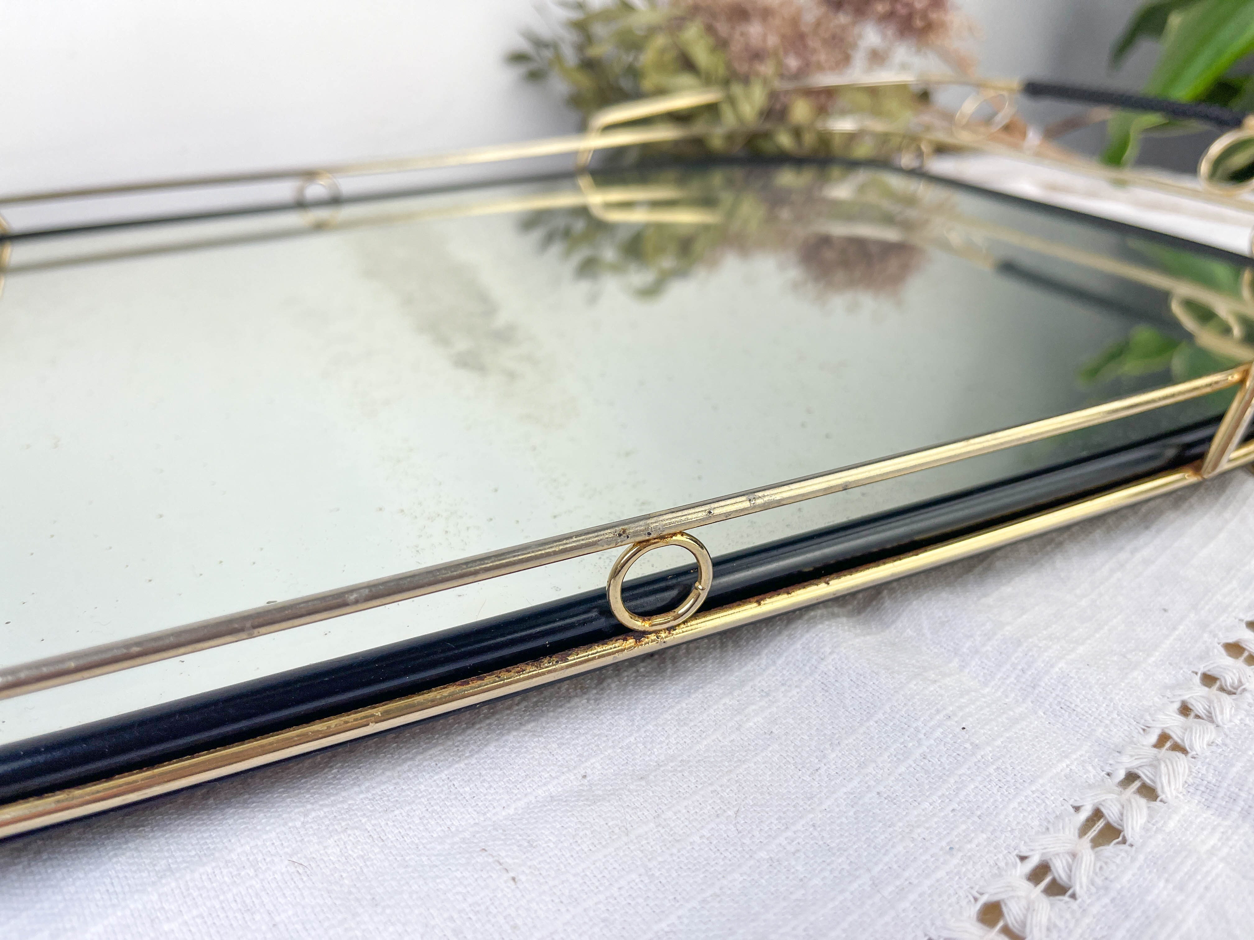 Art Deco style mirror and brass serving tray