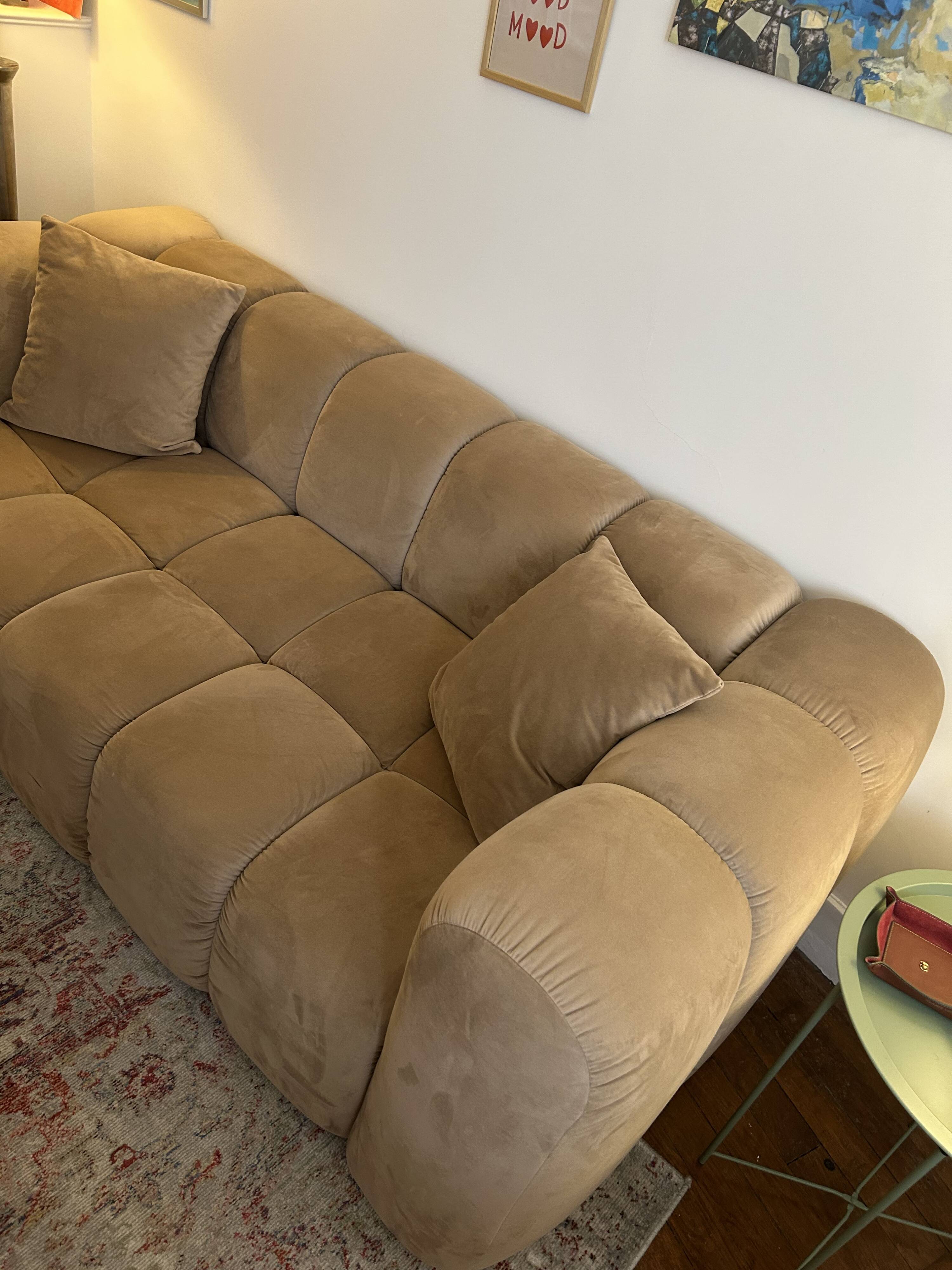 Canapé Windsor & Co en velours taupe/beige - excellent état