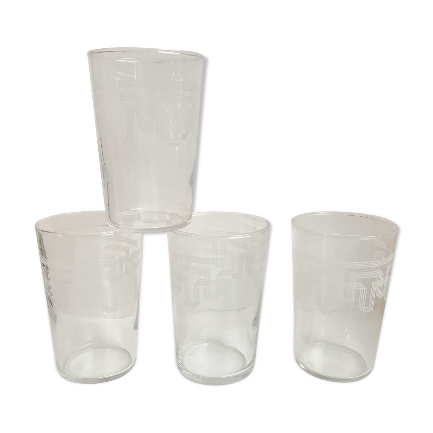 Lot de 4 verres à eau gravés années 50-60