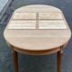Renovated round Art Deco dining table in solid oak, 1950, 230cm extendable.