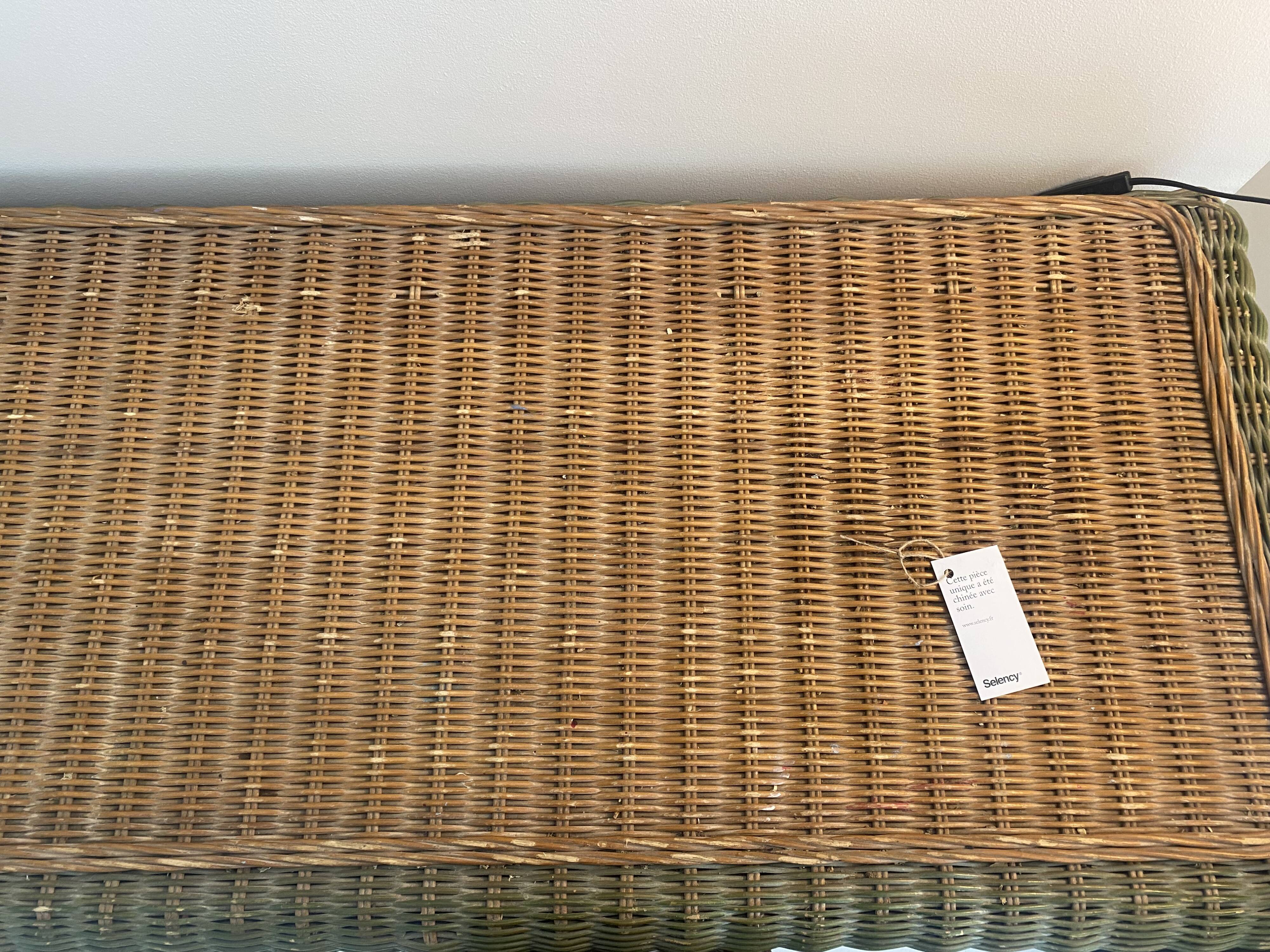 rattan chest of drawers with green details