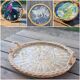 Vintage rattan tray, 2 handles, and glass top