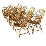 Set of 10 rattan armchairs from the 1960s, France.