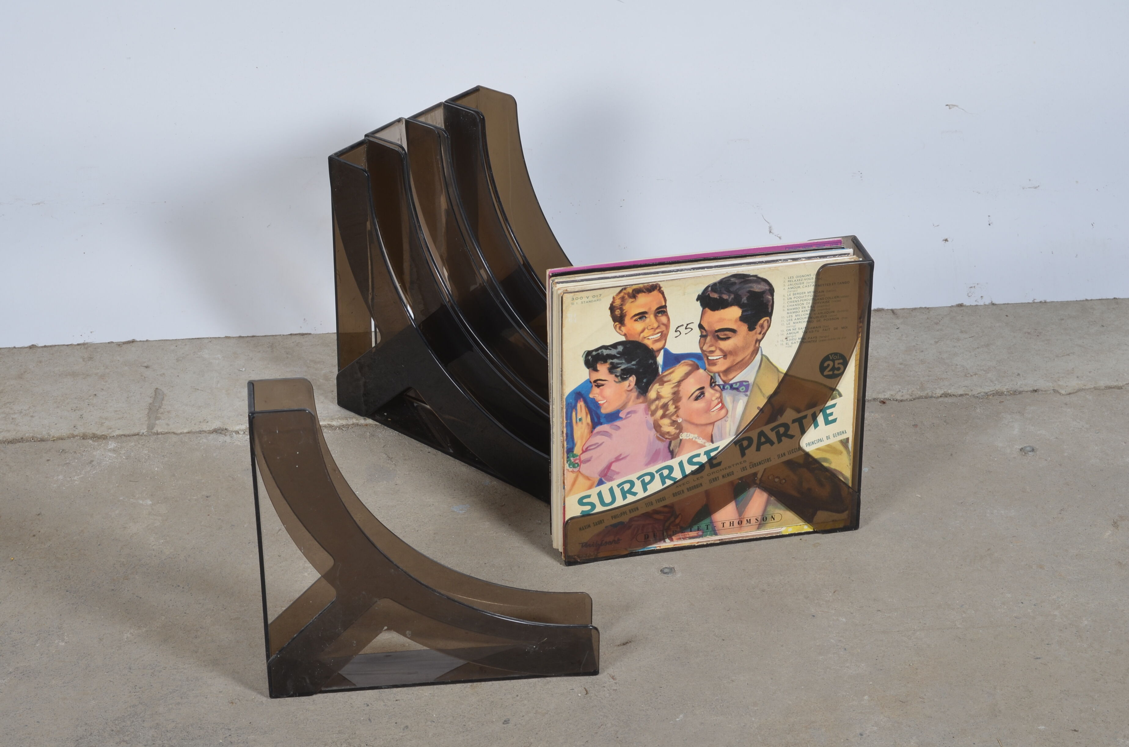 Boomerang plexiglass vinyl storage 1970