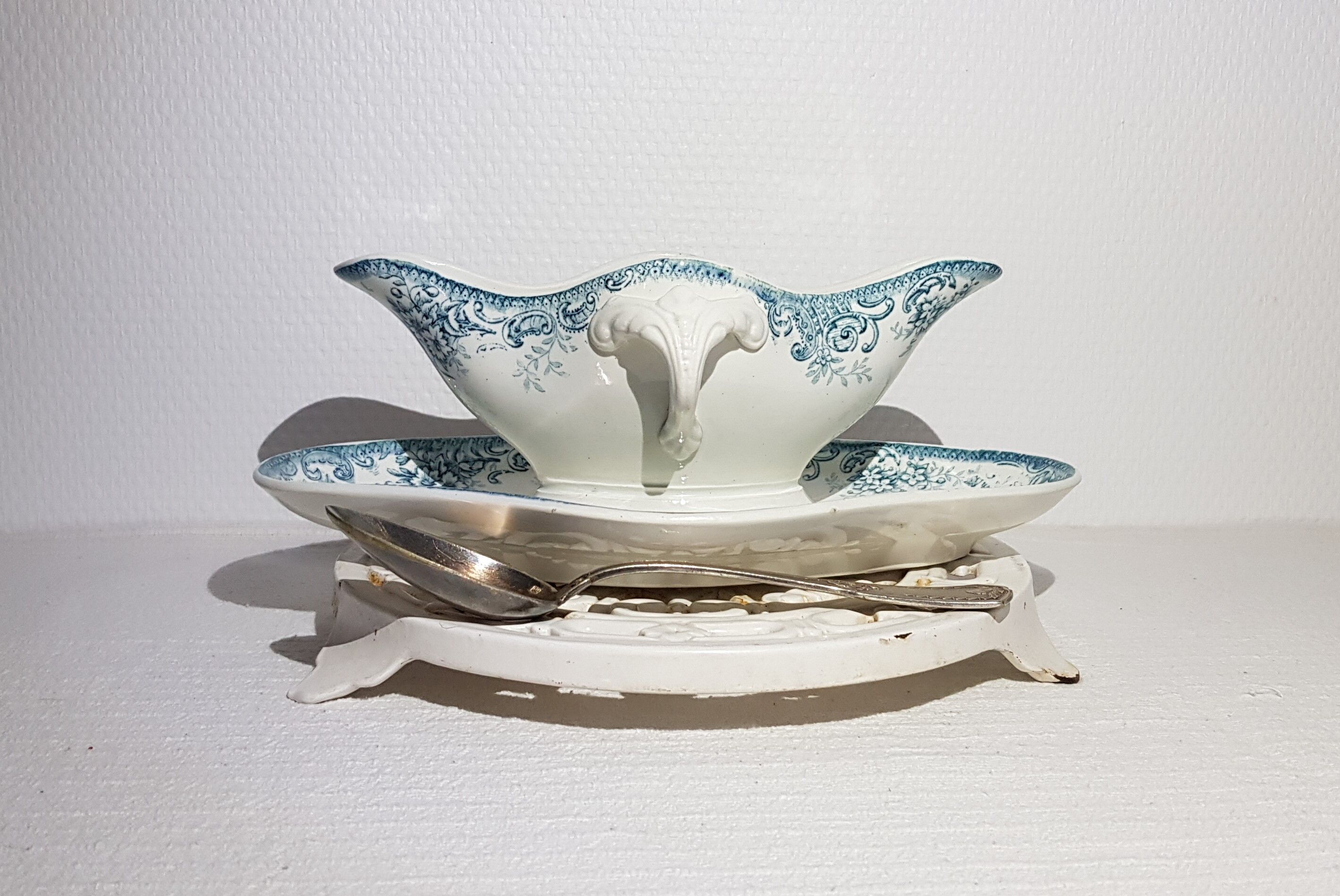 Saucière de la faïencerie Sté Amandinoise modèle Printania, terre de fer - Antique French Vintage