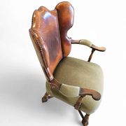 Rare leather and oak wing chair designed by Theo Ruth for Artifort / f 297 from 1949