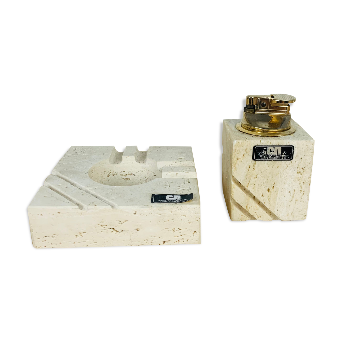 Travertine lighter and ashtray Cerri Nestore
